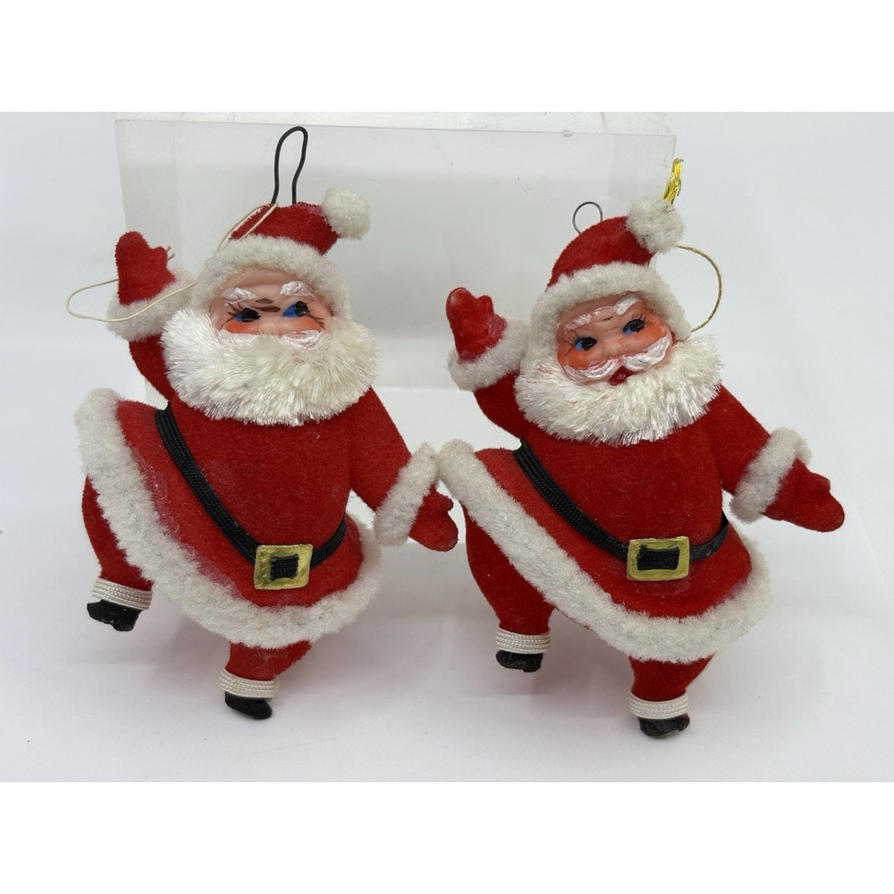 1960s Vintage Jolly Dancing Santa Christmas Tree Ornament Felt Plastic Japan 2